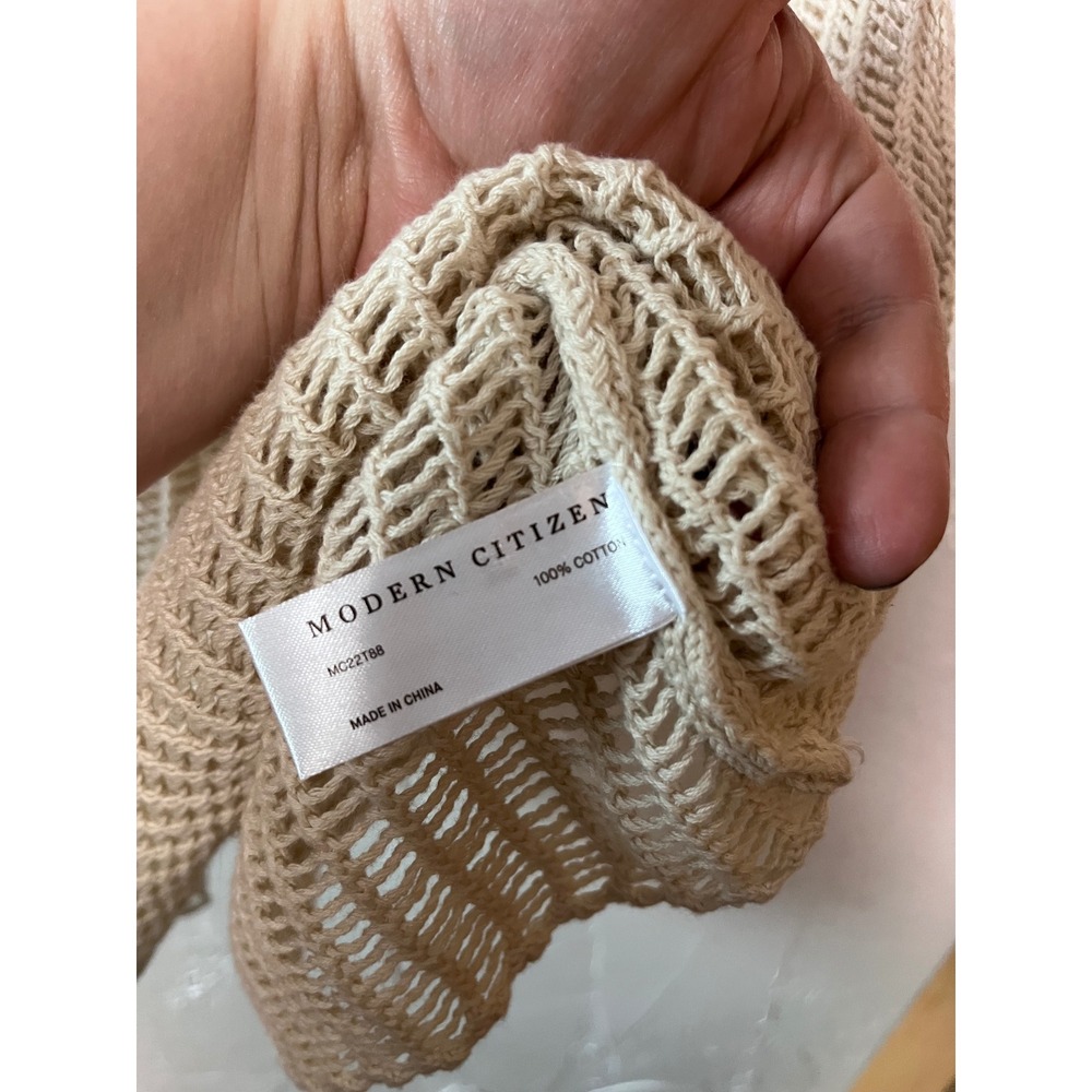MODERN CITIZEN Knit Open Weave Tank Top Beige‎ Cotton Adjustable Straps Size L - Picture 2 of 5